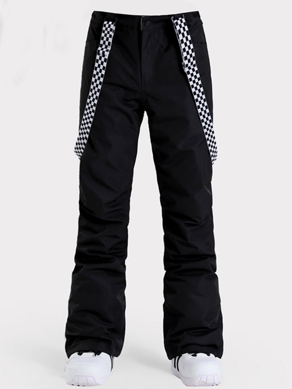 Gsou Snow Women's Black Flare Snow Pants with Checkered Suspenders NWT XL